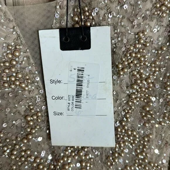 Mac duggal long sleeve sequin beaded sheath gown in mocha style 5177 size 6 - Picture 9 of 16